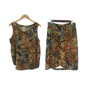 Vintage Ira Howard Animal Print Leopard Cheetah Zebra Top  Skirt Co-Ord Set